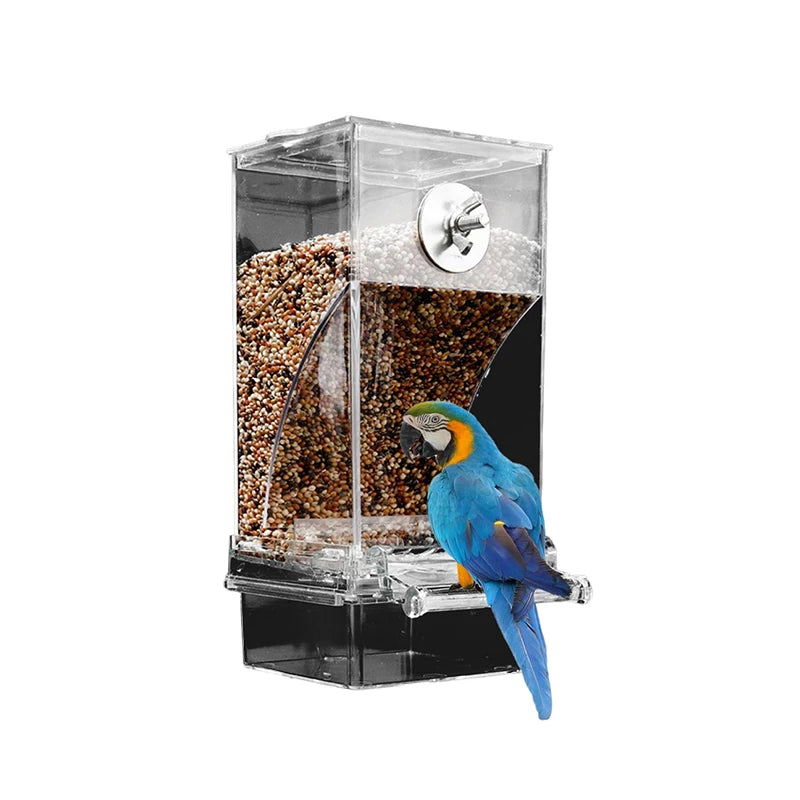 Automatic No Mess Bird Cage Feeder Acrylic Transparent Parrot Seed Qme Clear