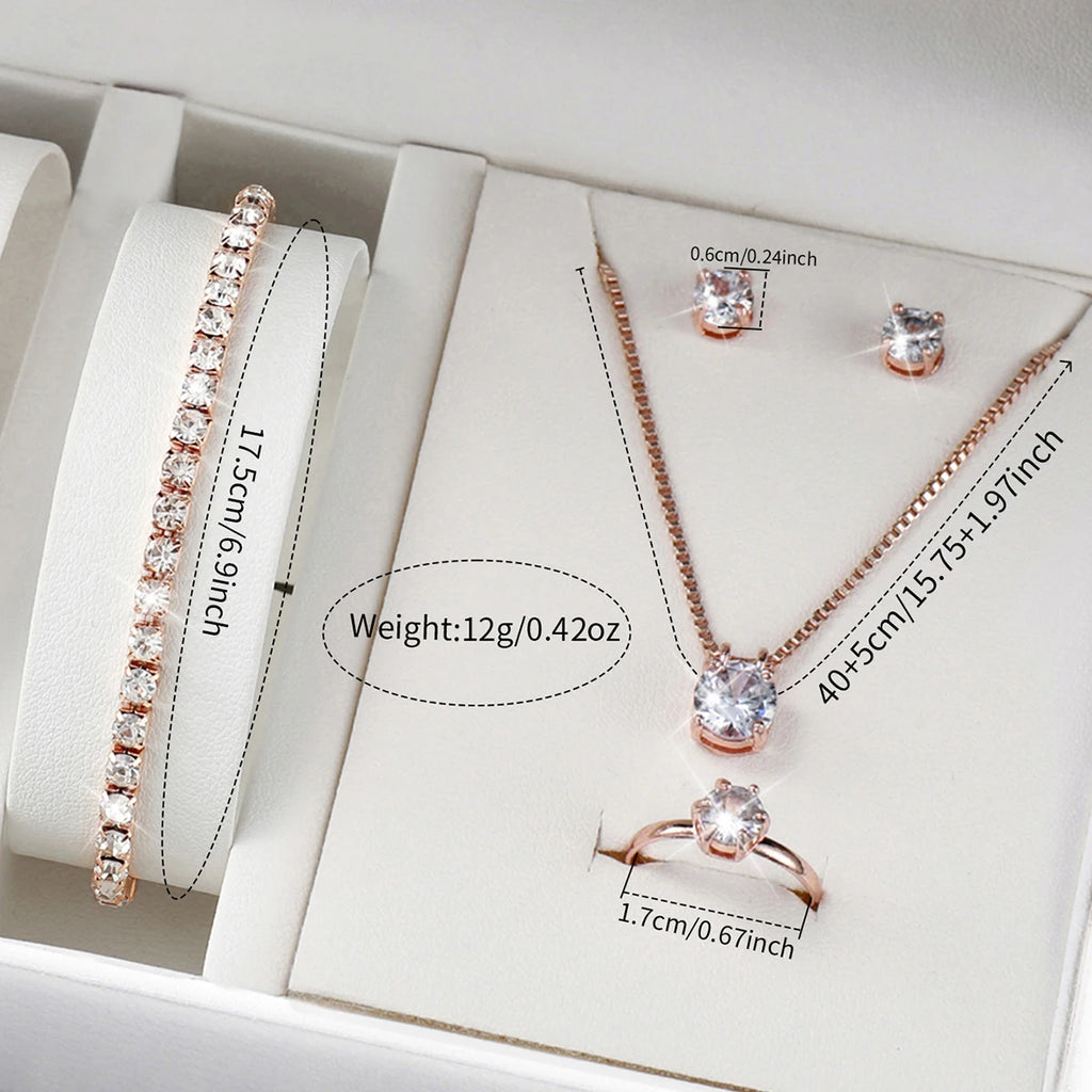 6 pieces/set of fashionable crystal watches for women with small square dials, quartz watches for women, jewelry set for women Qme