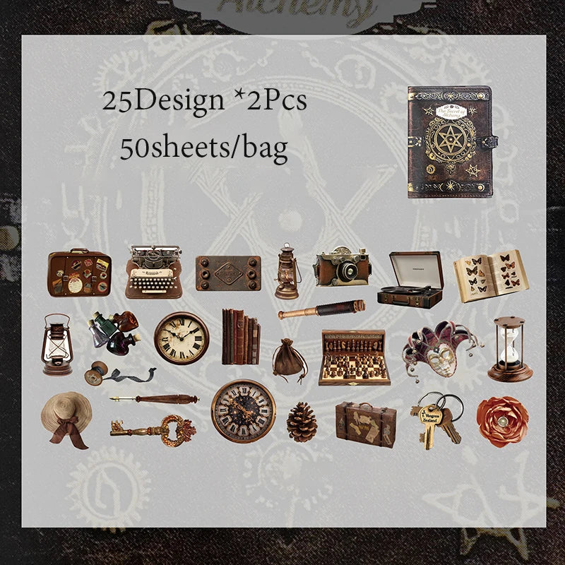 50 Sheets/Bag Vintage Retro Steampunk Birds Stickers Pack DIY Scrapbooking Journal Decals for Phone Case Notebook Decoration Qme 1