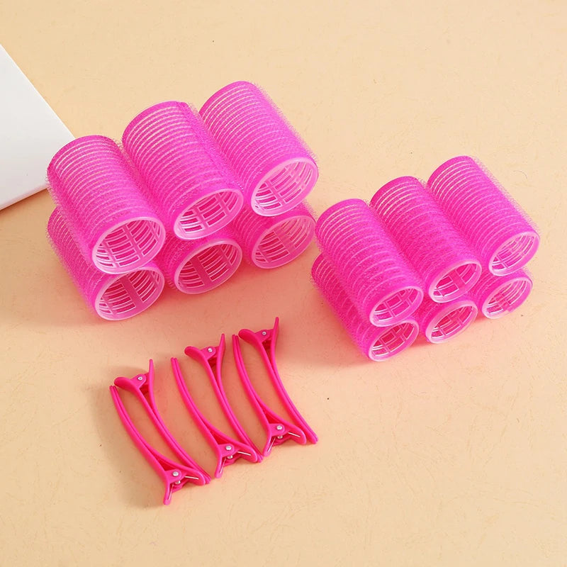 Heatless Self-grip Hair Rollers Clip Curlers DIY Styling Tools Volume Qme Rose red