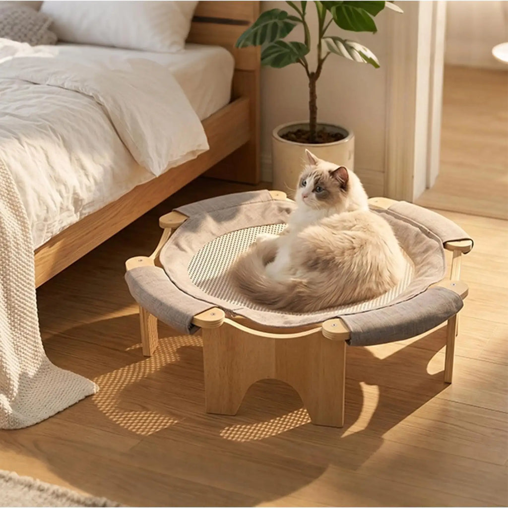 Elevated Cat Bed Wooden Stand Cooling Damp-Proof Indoor Pet Supplies Cat Hammock Stand Sleeping Bed For Small Medium Kitten Qme