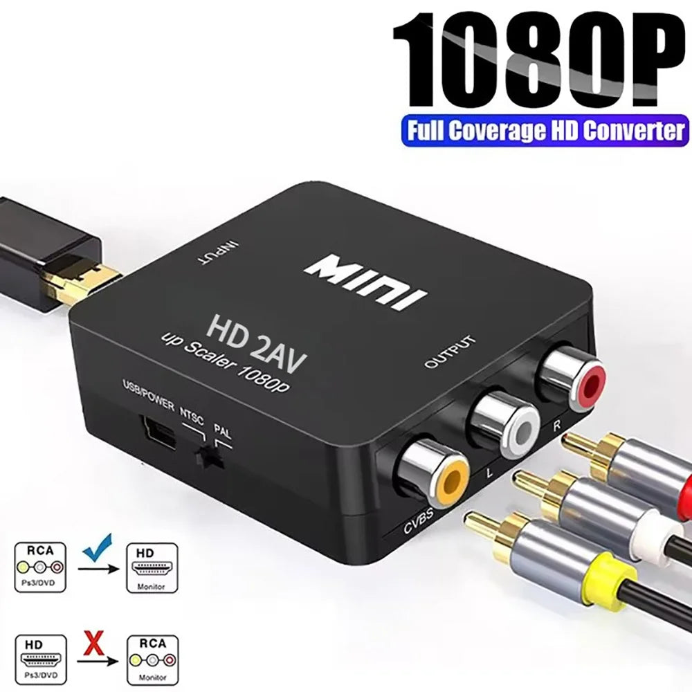 HD 1080P hdmi-compatible To RCA AV/CVBS Adapter Converter High Quality AV2HD Audio Video Cable CVBS AV Adapter with USB Cable Qme