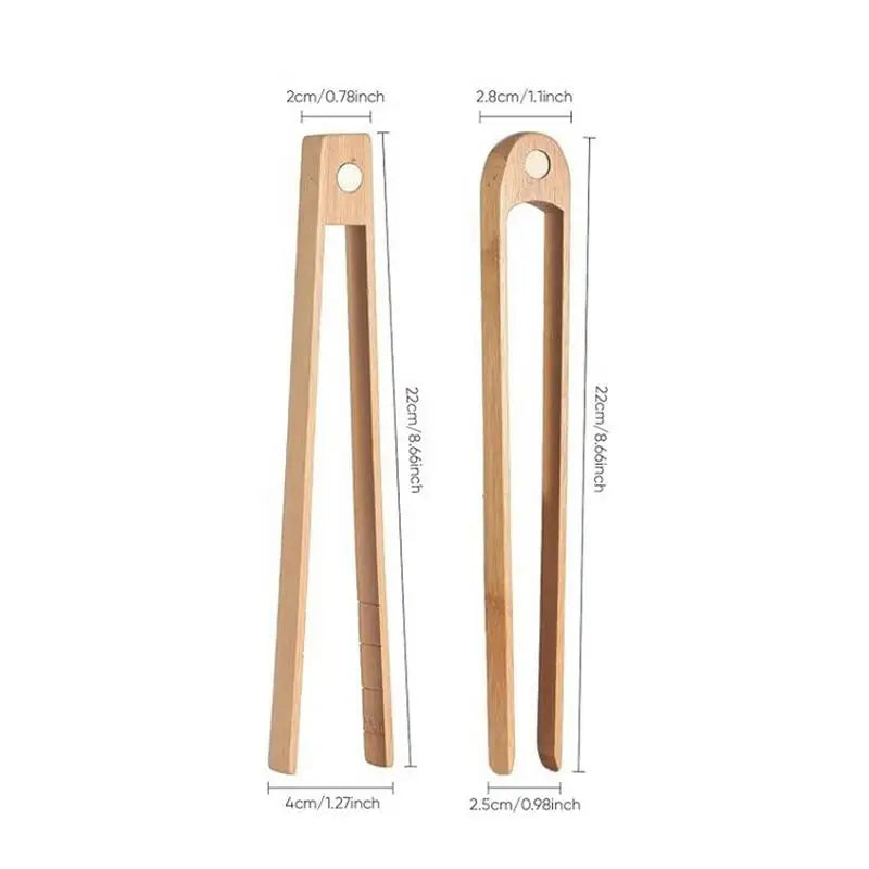 Bamboo Wood Wooden Food Toast Salad Tongs Toaster Bacon Sugar Ice Tea Qme