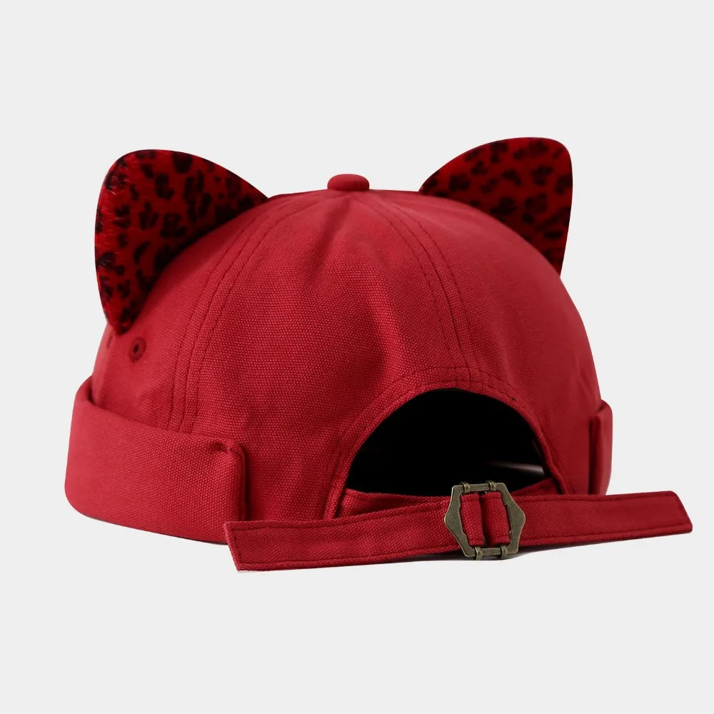 Simple Cute Cat Ears Brimless Hat Sweet Breathable Dome Melon Cap Qme Style 3