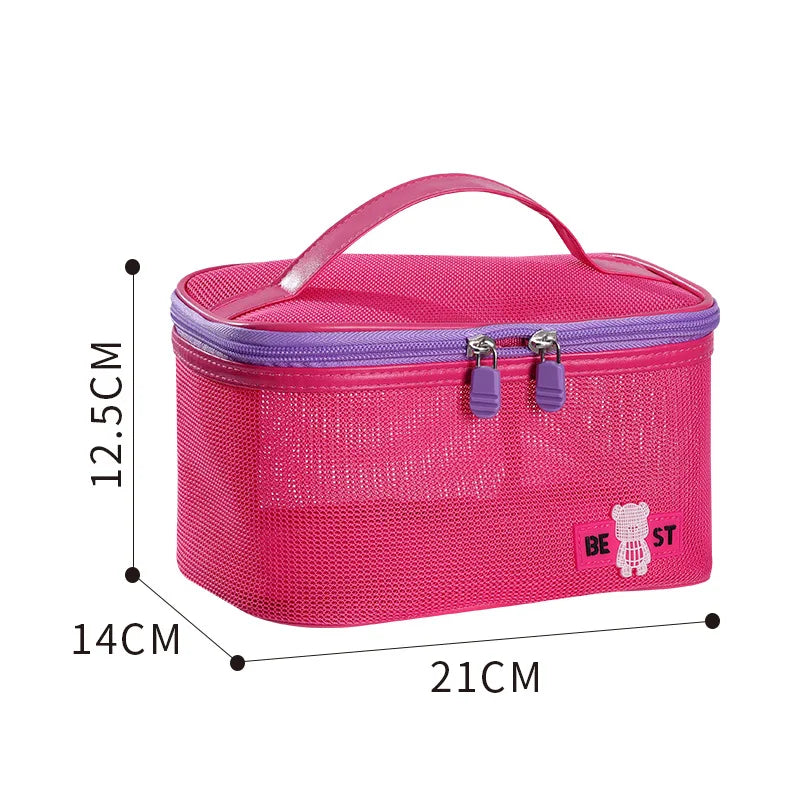 Hot Sale Portable Handheld Toiletries Bag Outdoor Travel Cosmetic Organizer Mesh Toiletry Organizer Trendy Beach Cosmetic Pouch Qme Open-topBagRoseRed