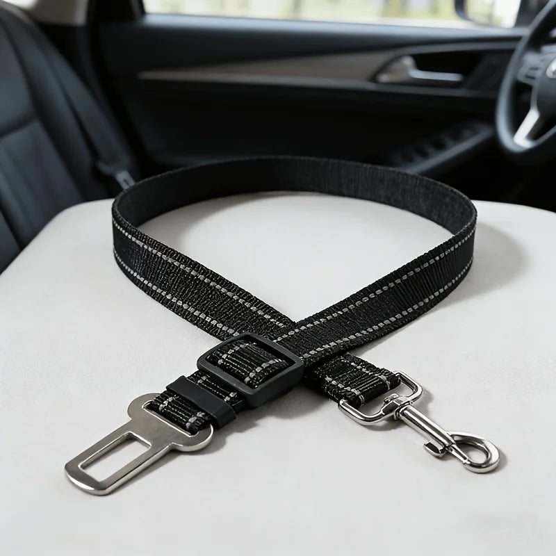 Pets Car Seat Belt, Attaches To Harness & Collar, Adjustable Travel Restraint Fits Small - Large Pups for Safety & Comfort Qme
