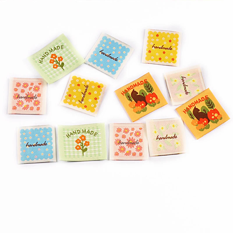 30pcs 33-41mm Colorfull Mix Flower Pattern Labels For DIY Clothes Bag Decoration Delicate Sewing Accessories Without Gum cp4179 Qme