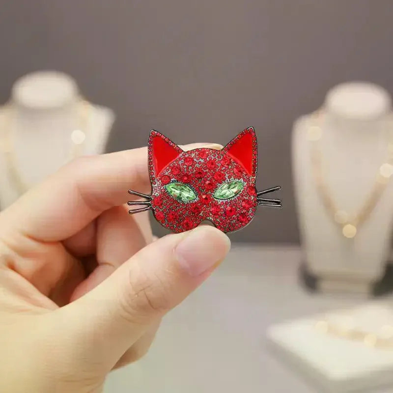 Sparkling Cat Head Brooches For Women Unisex 4-color Luxury Lovely Kitty Pets Animal Office Party Brooch Pins Gifts Qme