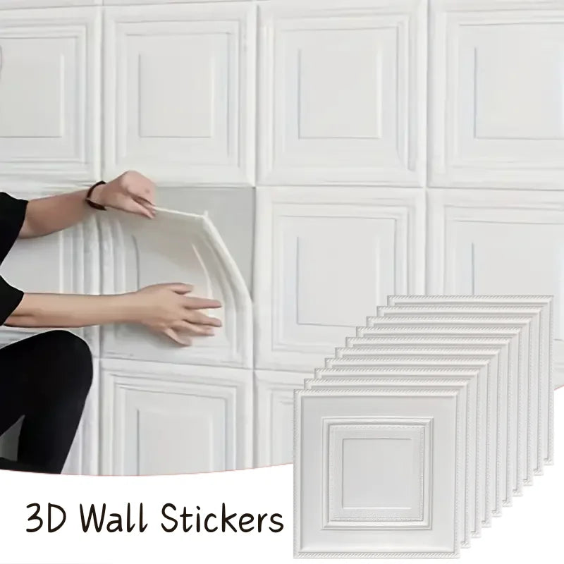 Warm Indoor Foam Wallpaper 35cmx35cm Self Adhesive Anti-collision Waterproof Wall Sticker Ceiling Bedroom Wall Art Decor Qme 35cmX35cm 20pcs white