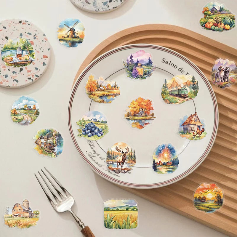 Rural Scenery Sticker Decoration Scrapbooking PET Aesthetic Korean Qme