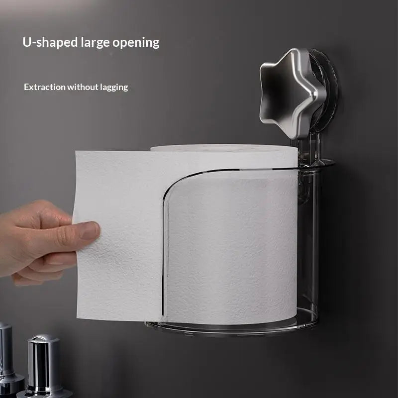 Transparent Suction Cup Tissue Holder Cute Star Design No Drilling Large Capacity For Bathroom And Kitchen Use Qme