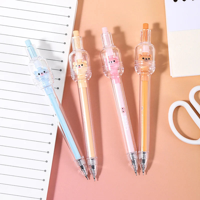 4 Pcs Wishing Bear Fidget Spinner Pen Set, Cute Stress Relief Gel Pens for Students Qme