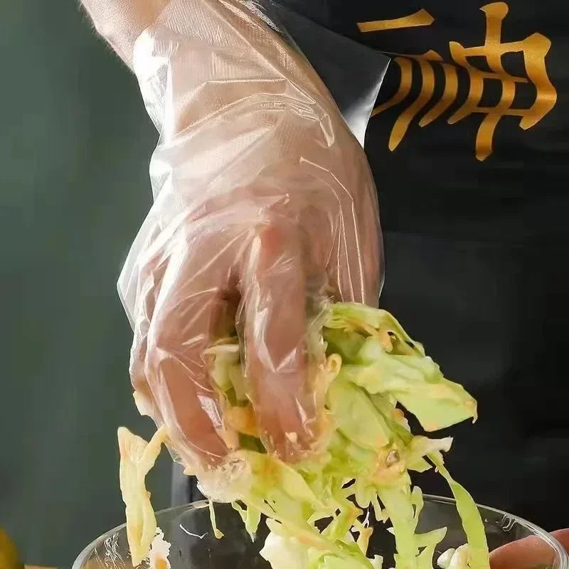 Transparent Disposable Gloves Plastic Waterproof Gloves for Kitchen Restaurant Fried Chicken BBQ Disposable Tableware 1000PCS Qme