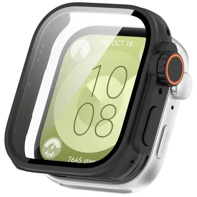Screen Protector + Tempered Glass Case for Huawei Watch Fit 3 Case Frame As ultra2 Smart Watch Strap Case for Huawei Watch Fit 3 Qme Black for Huawei Fit 3