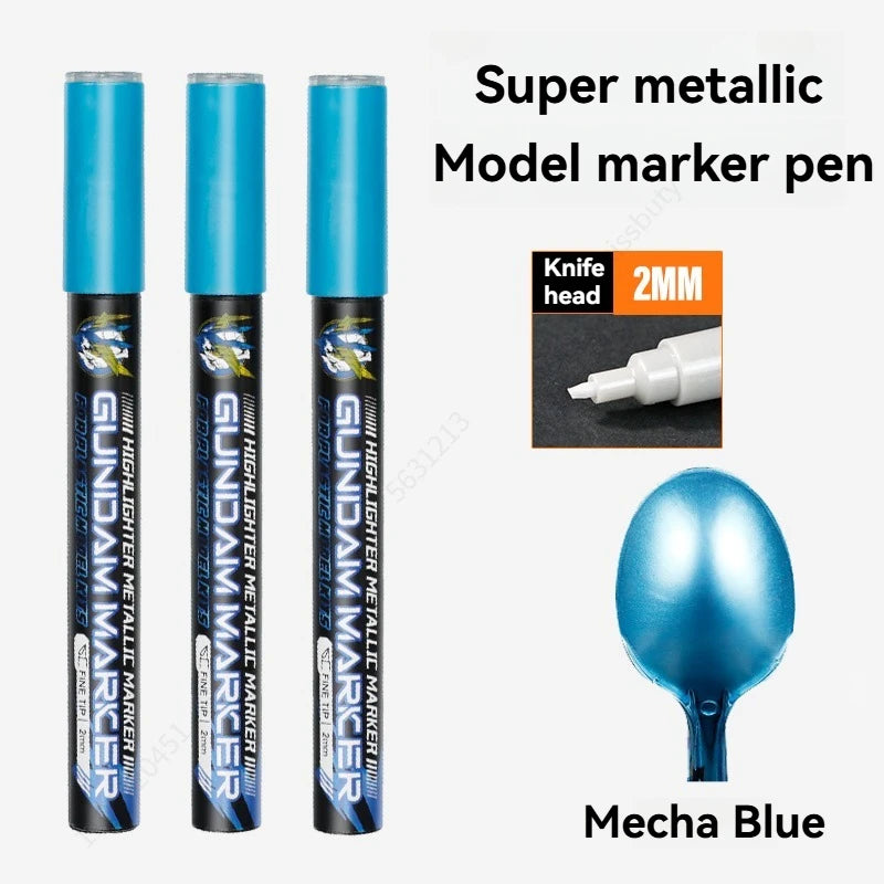 Metallic Markers Colouring Pens for Mech Painting Golden Paint Marker Pen Silvery Reflective Paint Model Marker Pen Stationery Qme 3 Pcs Mecha blue