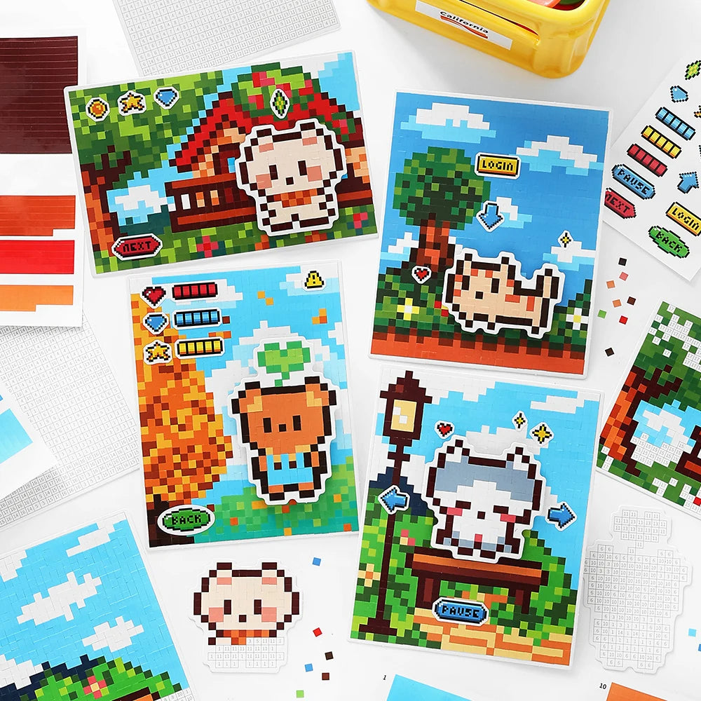 6 Sheets/Bag Kawaii Animal Themed Pixel Collage Stickers Mini Stress Relief for DIY Scrapbook Phone Case Notebook Decoration Qme