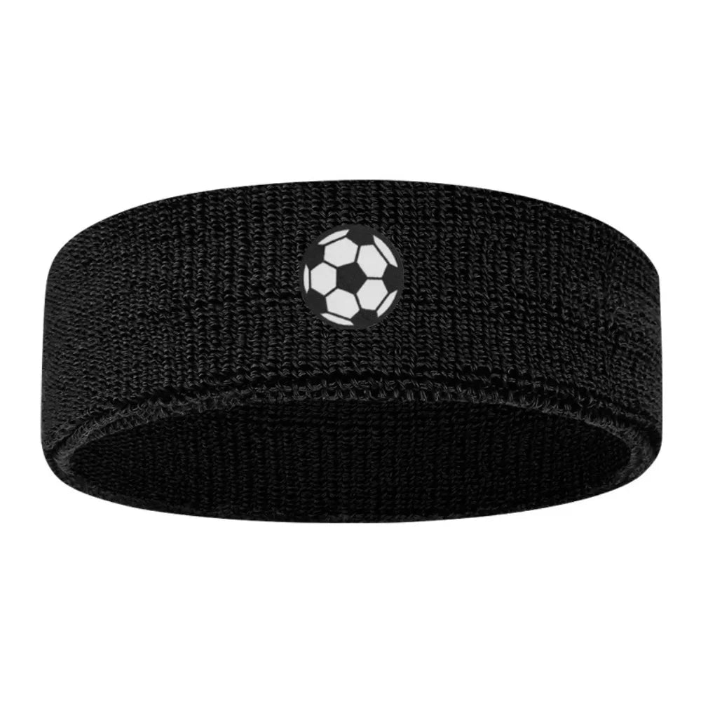 Sweat Absorbing Cartoon Sports Headband Polyester Wicking Hairband Qme Soccer Black