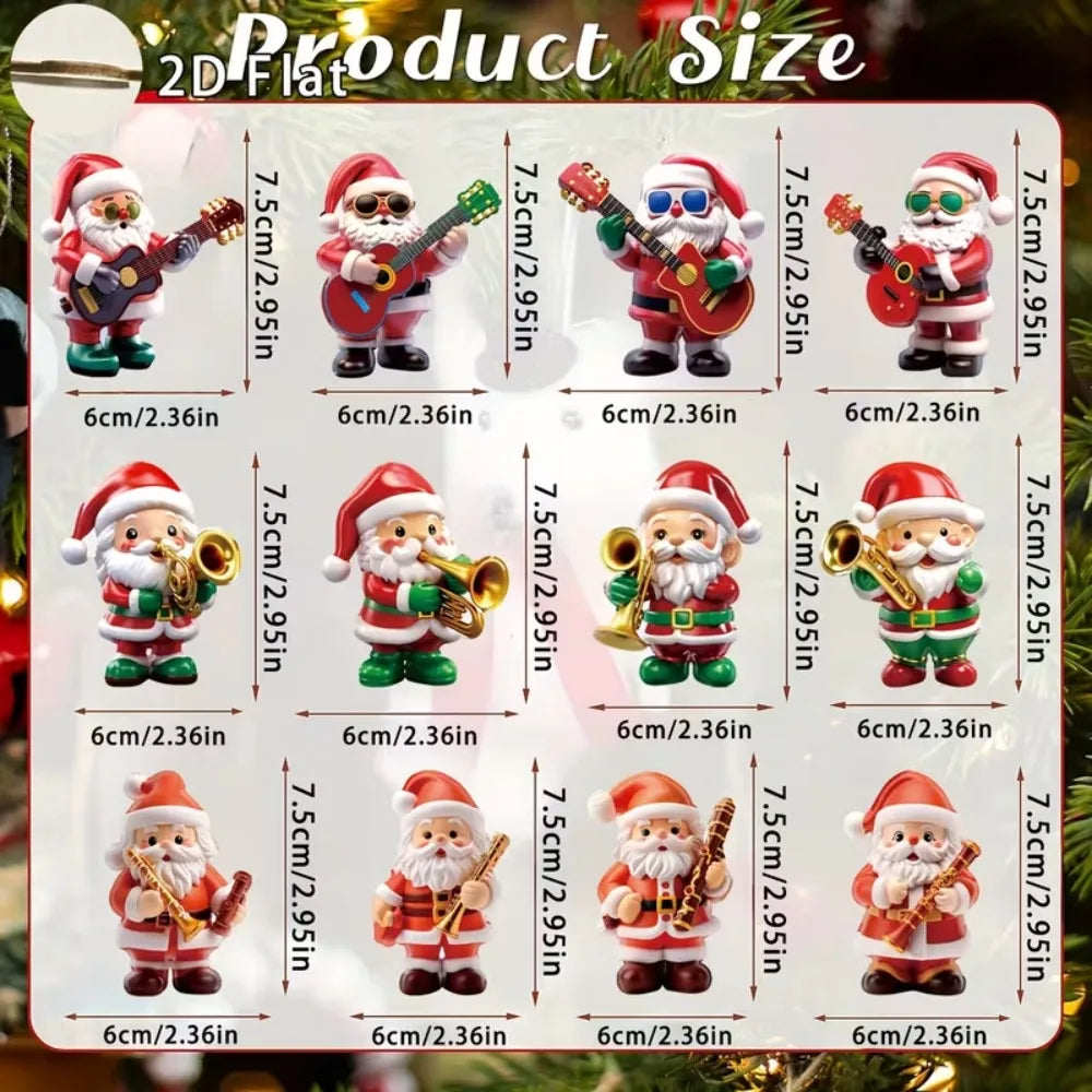 Vintage Wooden Santa Claus 2D Flat Christmas Tree Decorations Cute Qme