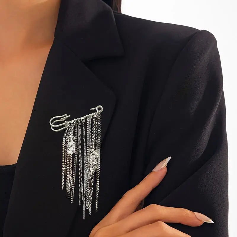 New Multi-Functional Chain Tassel Brooches Handmade Adjustable Clothes Accessory Detachable Beaded Chain Pin Women Qme M