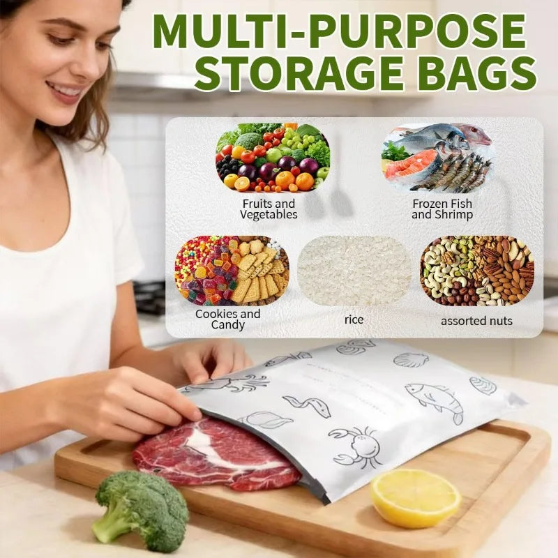 10Pcs/Bag Kitchen Aluminum Foil Fresh Bag Freezer Stand Up Zip Lock Bag Large Capacity Reusable Food Organizer Bags Qme