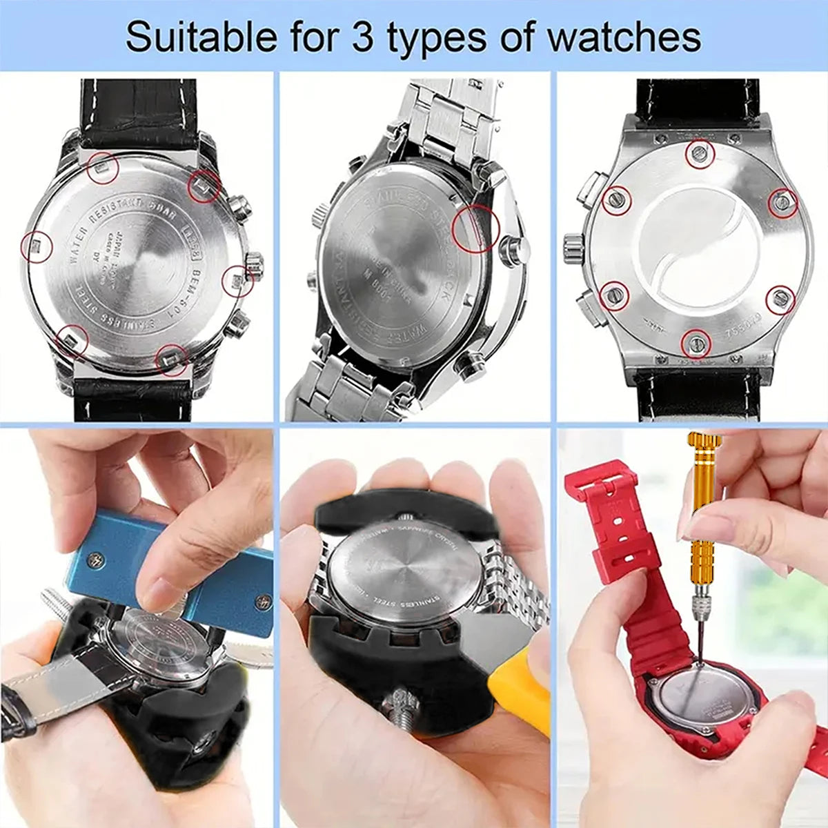 31 pieces Watch battery replacement kit service screwdriver watch band replacement tool shell opener Ideal choice for Gifts Qme