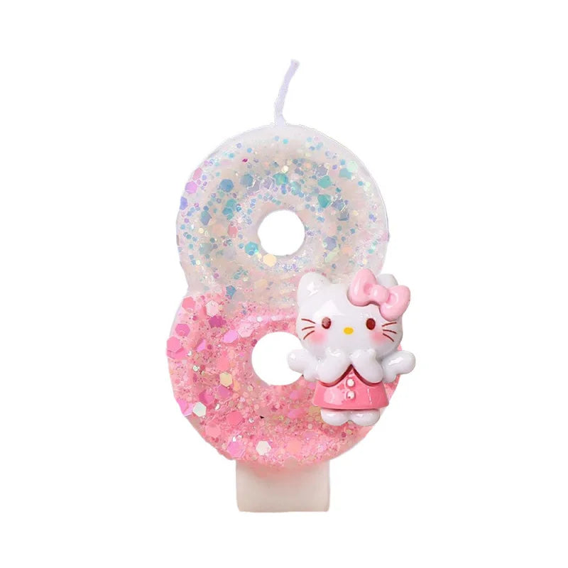 Hello Kitty Birthday Candles Cute Pink Cake Decorative Number Candles Mood Lighting Qme