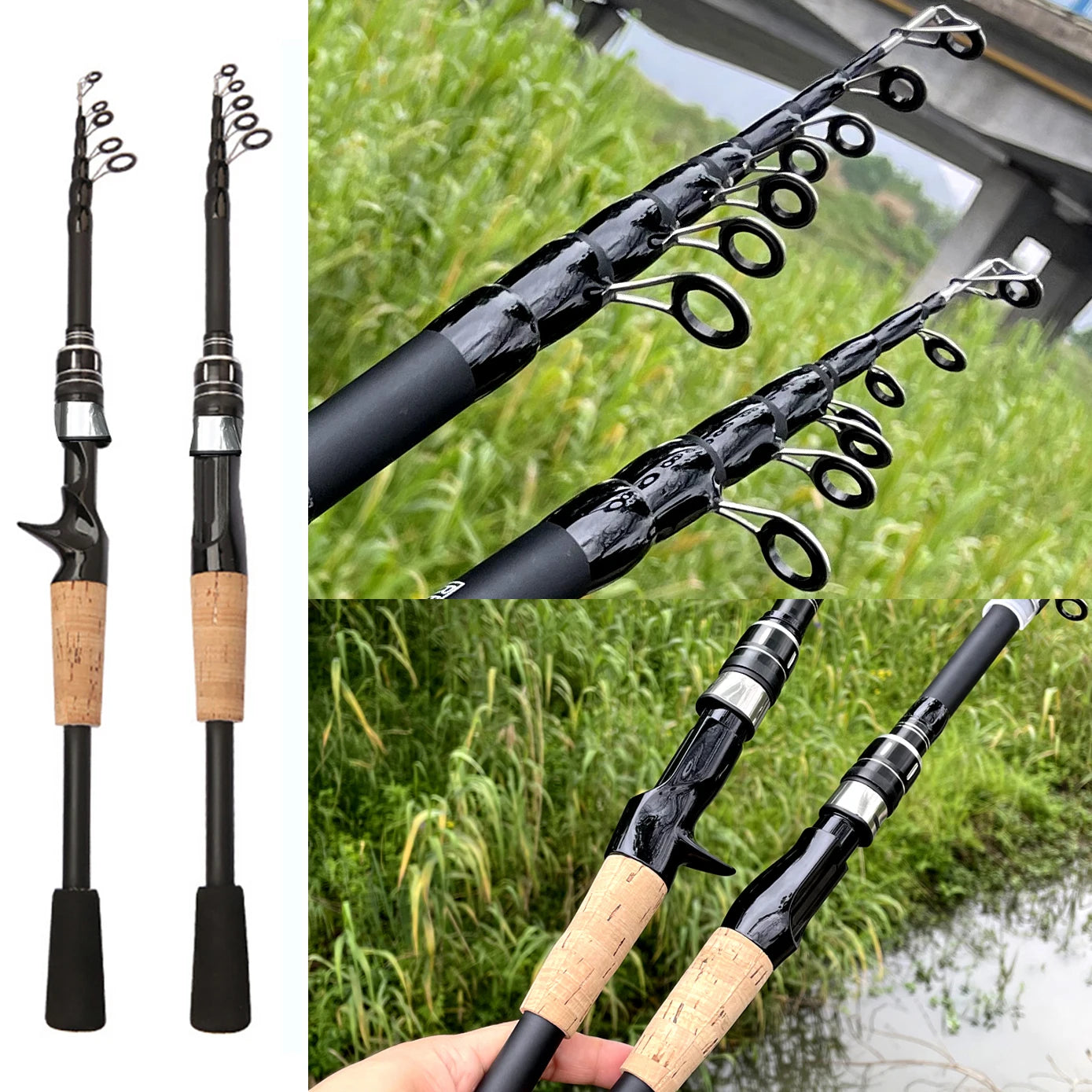 Telescopic Lure Rod 1.5M 1.8M 2.1M 2.4M Carbon Spinning Rod Baitcasting Fishing Pole 8g-25g Wooden Handle Casting Fishing Tackle Qme