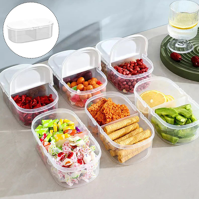 Kitchen Refrigerator Plastic Storage Jar Double Compartment Lid Food Qme