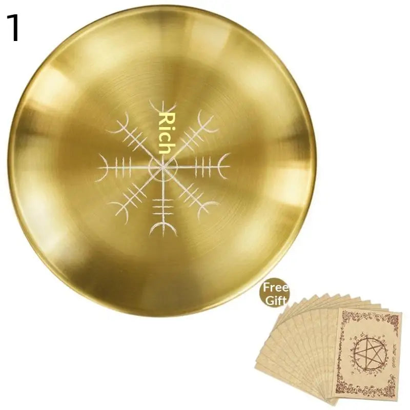 14cm Stainless Steel Plate Candlestick Ceremonial Ornament Engraving Plate Nordic Compass Crystal Storage Round Plate Qme R1