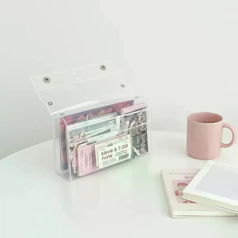 PVC Transparent Button Pencil Case Large Capacity Vertical Simple Ins Qme
