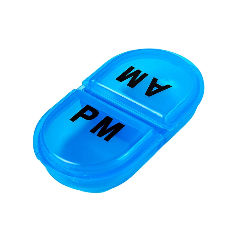2 Grids Waterproof Pill Organizer Portable Oval Box Container Daily Qme Blue