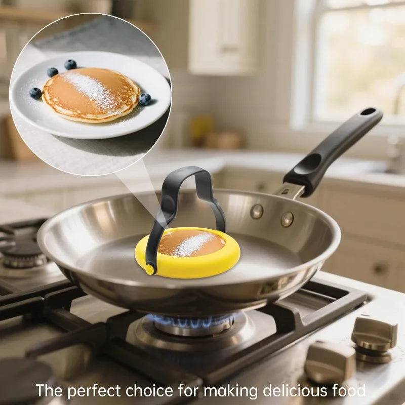 1pc Silicone Egg Ring Non-stick Mold 3-in-1 Flip Easy Egg Making Tool with Handle Leak-free Egg Ring Kitchen Tools Qme