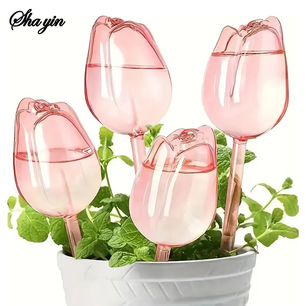 Garden Pink Tulip Plant Watering Balls, Suitable For Indoor Outdoor Plants, Automatic Plant Drippers, And Automatic Watering Qme 4PCS