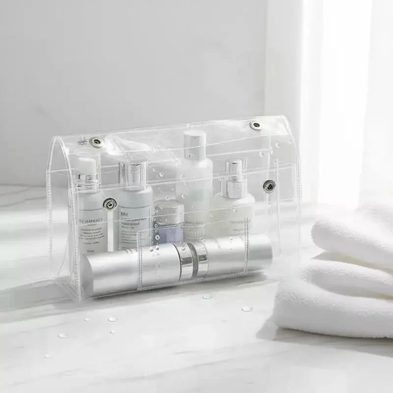 PVC Transparent Button Pencil Case Large Capacity Vertical Simple Ins Qme