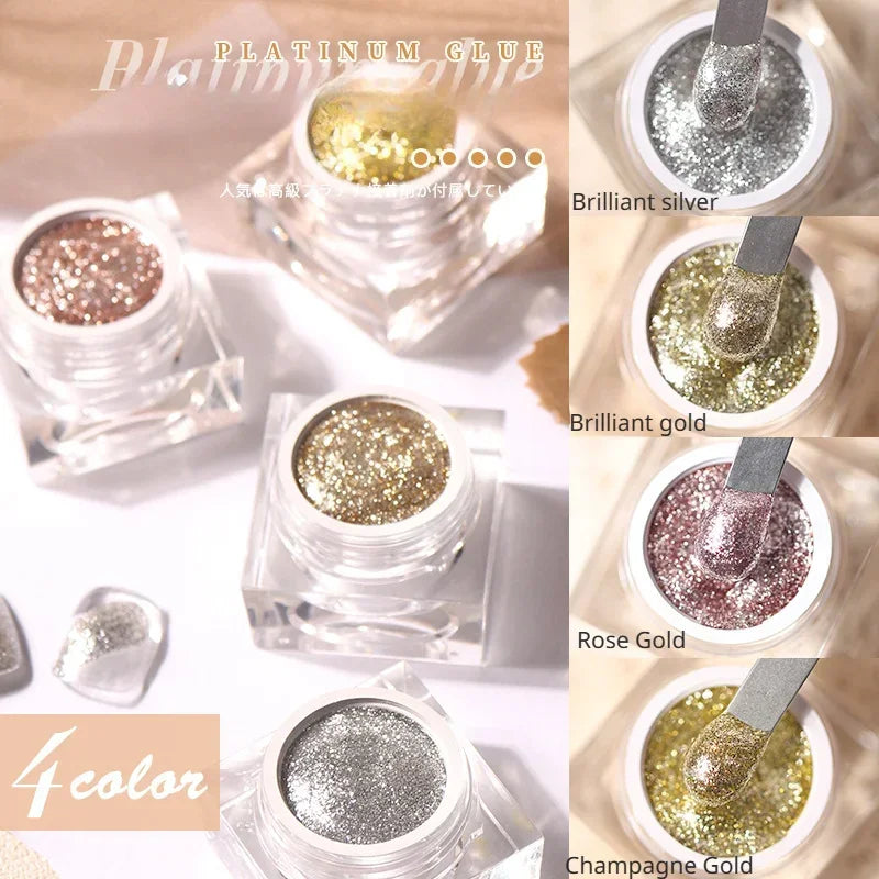 Glitter Nail Glue Platinum Glue Radiant Nail Polish Glue Nail Crushed Diamond Set Color Shift Pigment Powder Qme