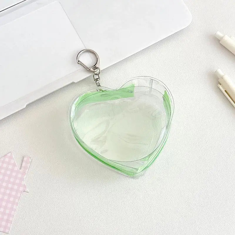 Portable Colorful Heart Transparent Zipper PVC Storage Bag Kaychain Qme A6