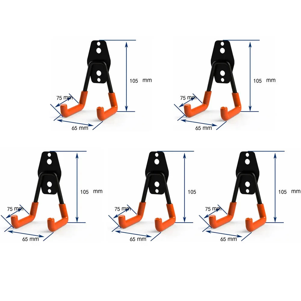 Heavy Duty Garage Hooks,Heavy-Duty Garage Hooks - Wall-Mounted Storage for Power Tools, Bulk Items & Bikes,Garage Organiza Qme 5pcs-1A -Orange