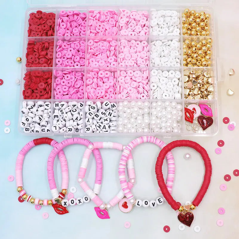 Valentine Day Clay Beads Kit Flat Round Disc Heishi Polymer Clay Beads with Letter Beads & Charms for Friendship Bracelet Making Qme