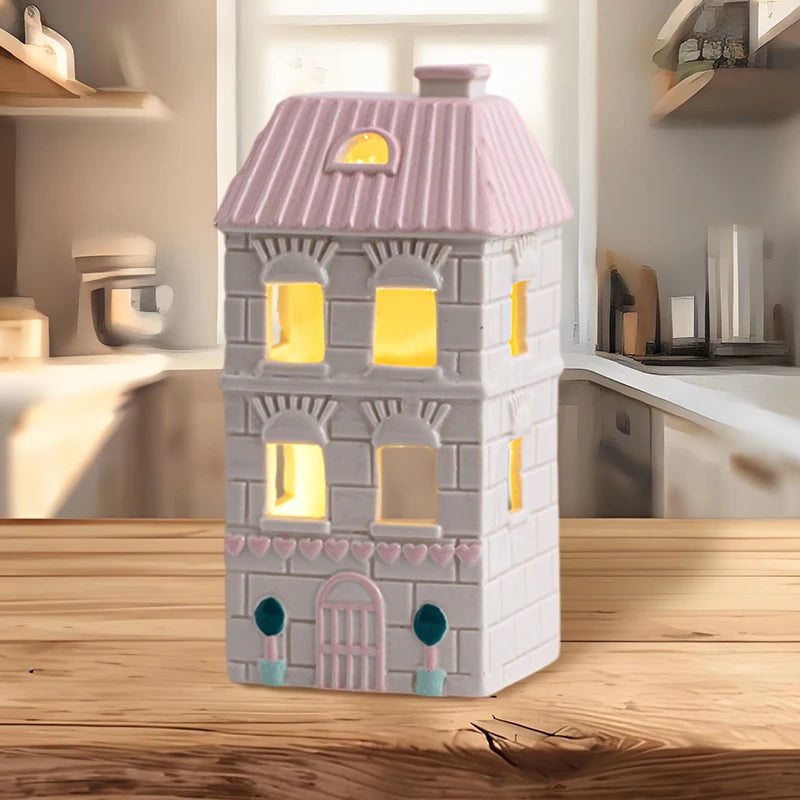 Village House Light Up Decorations, White Ceramic House Decor With Lights, Light Up Winter Village Houses Qme