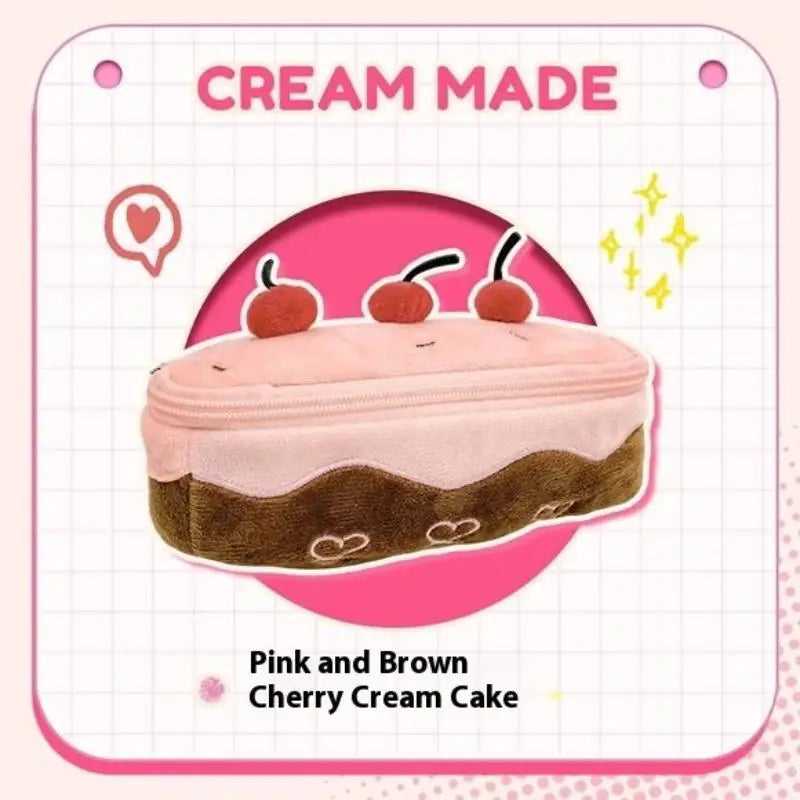 Plush Pencil Case Large Capacity Kawaii Cherry Cake Design Fuzzy Cute Qme A1