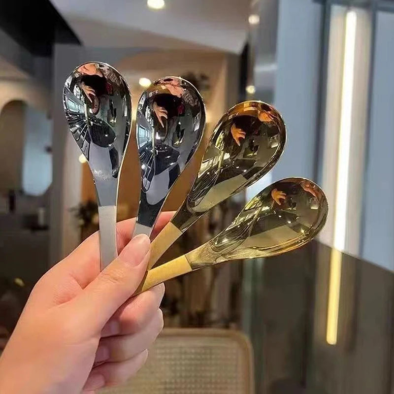 Stainless Steel Soup Spoons Home Kitchen Ladle Capacity Gold Silver Qme