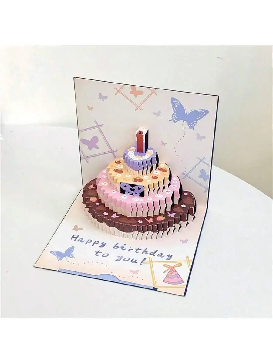 3D Pop Up Birthday Cards Butterfly Cake Design Greeting Laser Cut Qme blue