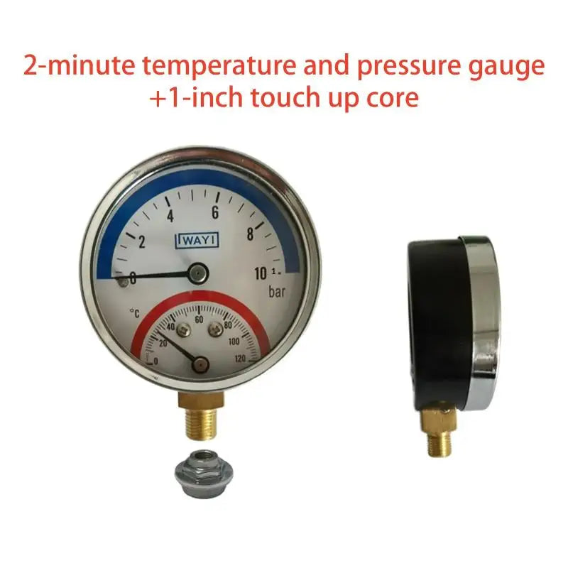 2-In-1 Pressure Gauge And 10 Bar Temperature And Pressure Gauge Temperature 0-120°C Temperature And Pressure Meter Qme A3