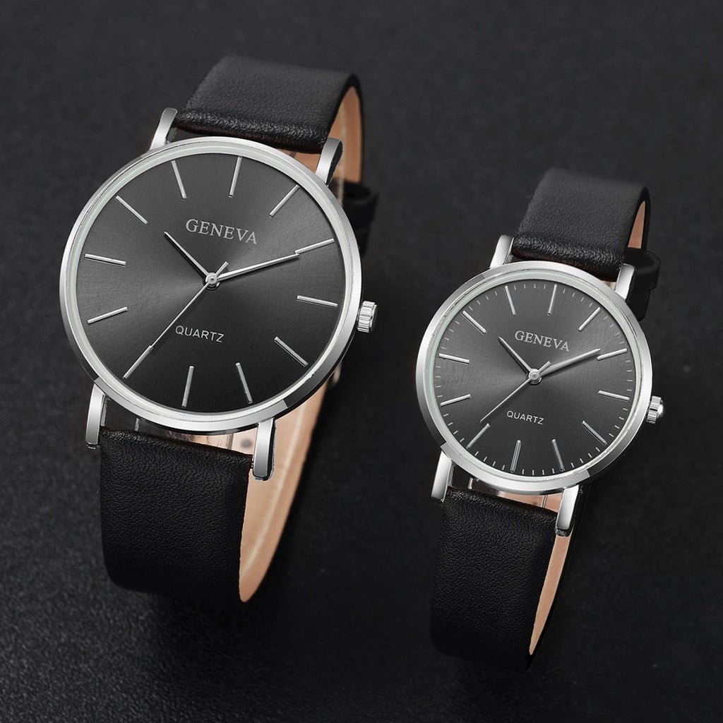 2 peças relógios de casal escala simples mostrador relógio de quartzo masculino feminino pulseira de couro relógios de pulso Qme