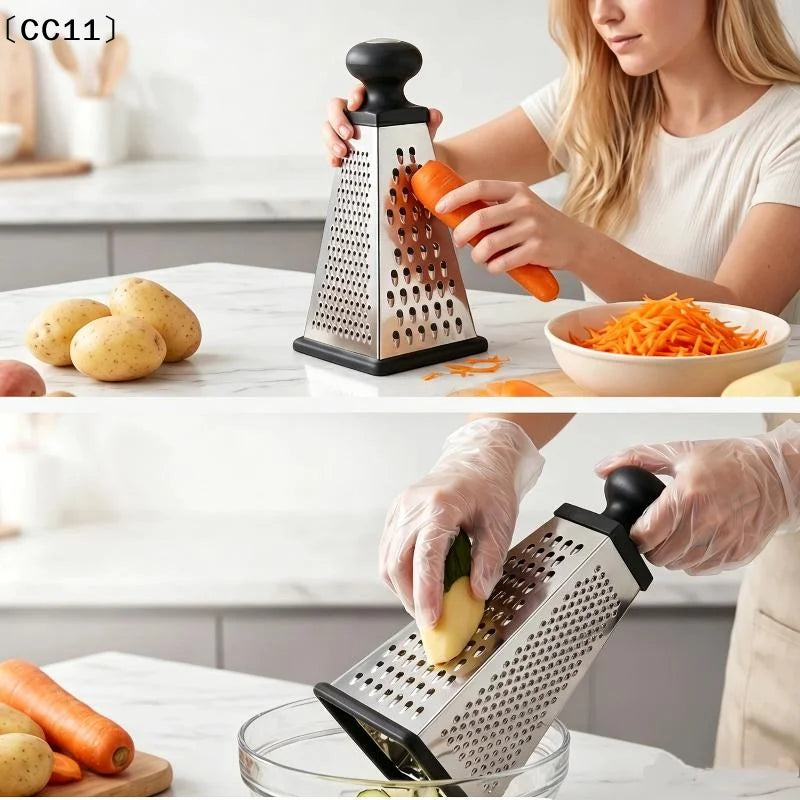 Stainless Steel 4 Sided Pyramid Grater Non Slip Handle Perfect Home Qme