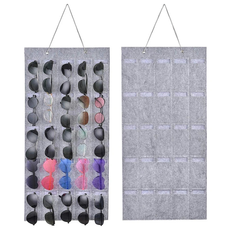 Wall Display 25 Slots Sunglasses Organizer Storage Sturdy Rope Felt Qme Light gray