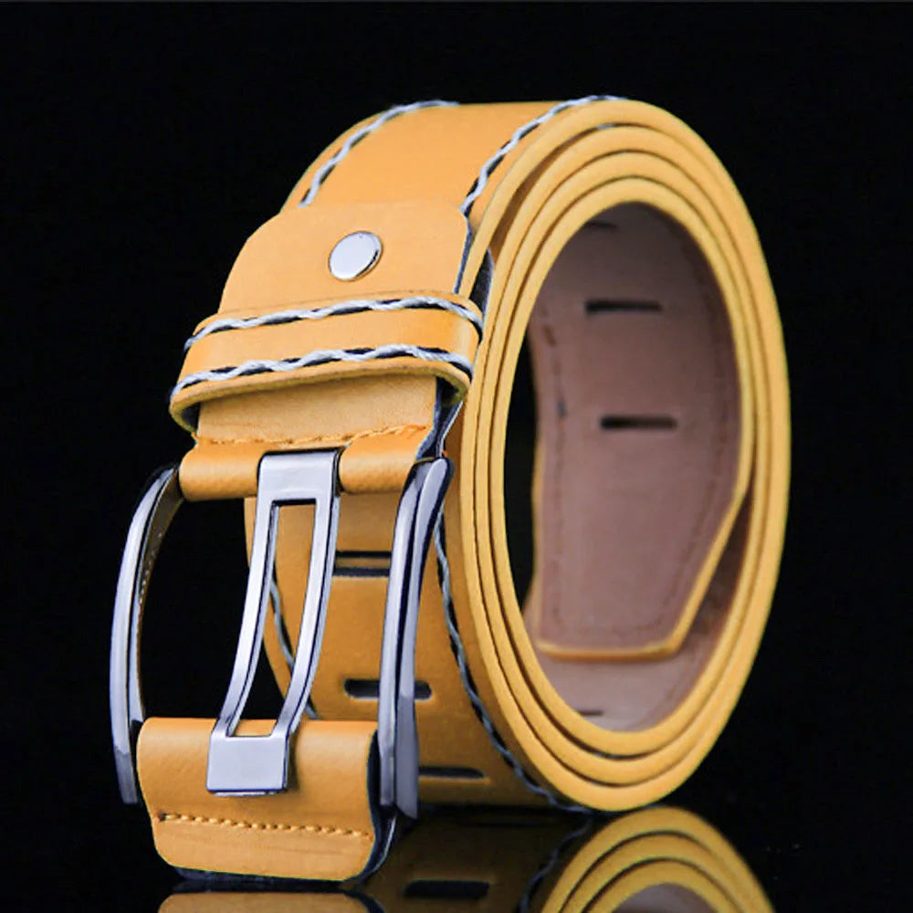 New Casual Men's Belt High Quality Designer Second Cow Leather Belts Strap Male Metal Smooth Buckle Fashion Buckle Waistband Qme Yellow