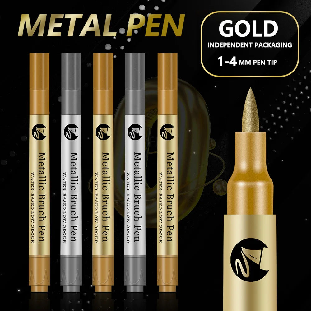 4-8Pcs Metallic Permanent Marker Pen Gold Silver Waterproof Paint Pen And Ink For DIY Rock Ceramic Glass Wood Craft Art Qme