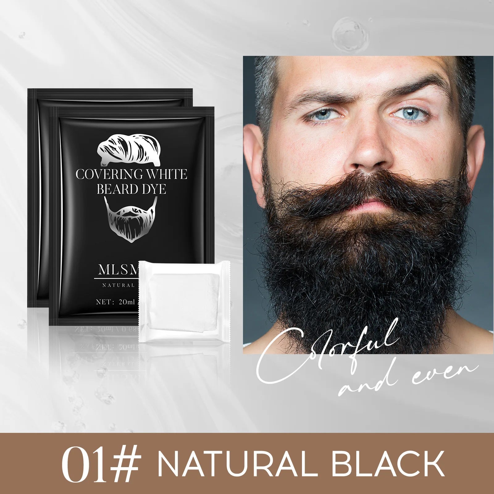 Men's Beard Bubble Hair Dye 10 Packs Easy-to-use Foam Long-lasting Qme 01NATURAL BLACK