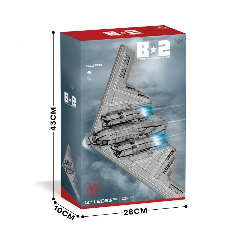 2063PCS B-2 Ghost Strategic Bomber Building Blocks Air Force Fighter Model Bricks Collection Desktop Display Kids DIY Toys Gifts Qme